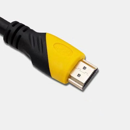 HDMI cable with black and yellow connector on a white background