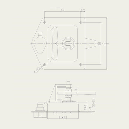 Technical drawing of a mechanical component on a light gray background