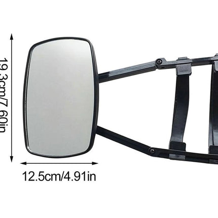 Side view mirror with measurement details on a white background