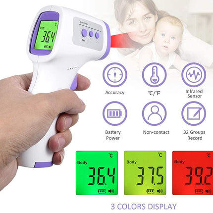 Digital thermometer with temperature display and features on a white background