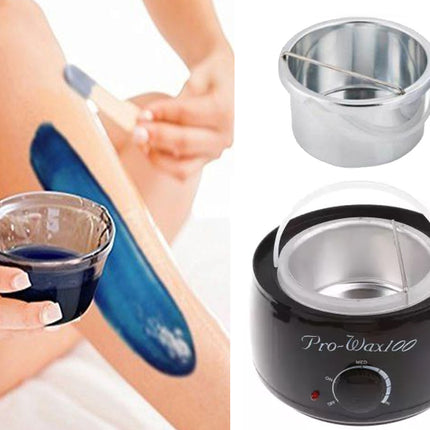 Waxing kit with wax containers and a heating device on a white background