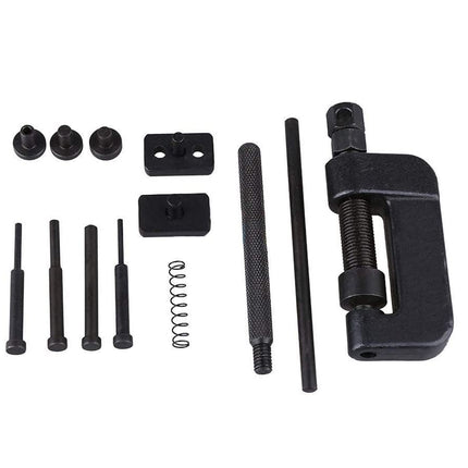 Set of black mechanical parts on a white background