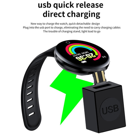 Smartwatch with USB charging cable on a white background