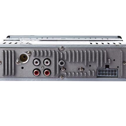 Back view of a car audio amplifier on a white background