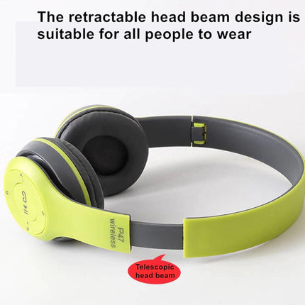 Green and black headphones with a telescopic head beam on a white background