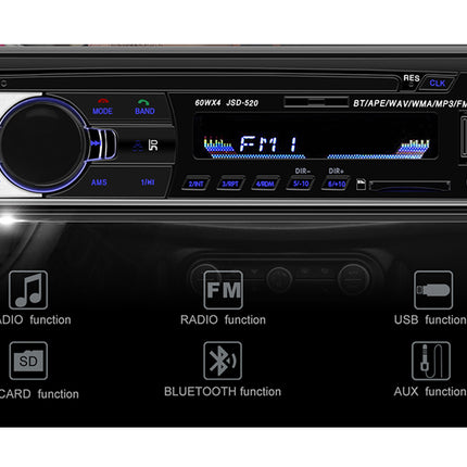 Car stereo system with digital display and control buttons on a black background