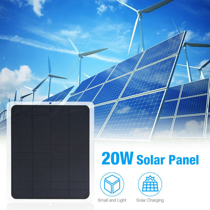 20W solar panel with solar panels and wind turbines in the background