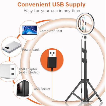 Ring light with USB supply diagram on a white background