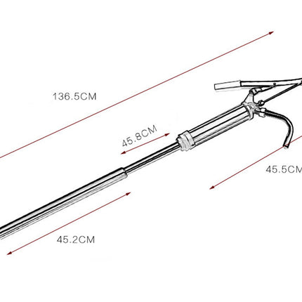 Measurement chart of a metal tool with dimensions labeled on a white background