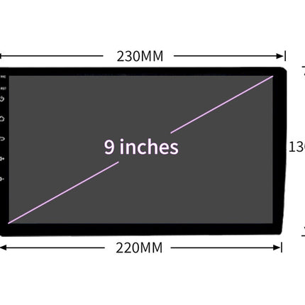 Measurement chart of a 9-inch screen with dimensions labeled
