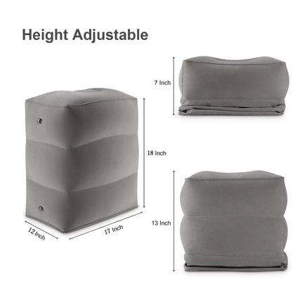 Gray height-adjustable pillow with measurements on a white background