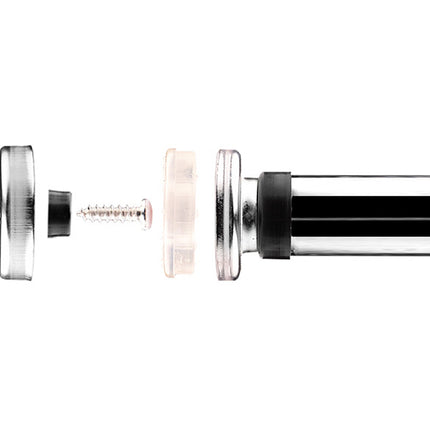 Close-up of a curtain rod with decorative finials on a white background