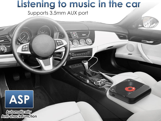 Car interior with a music player device attached, featuring the ASP brand.