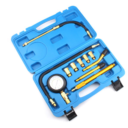 Blue tool case with automotive diagnostic tools on a white background