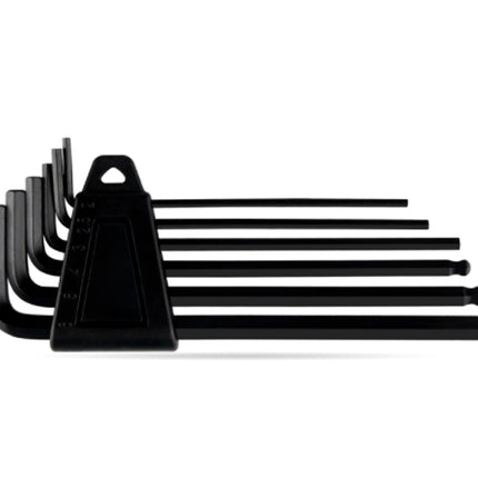 Set of black hex keys on a white background