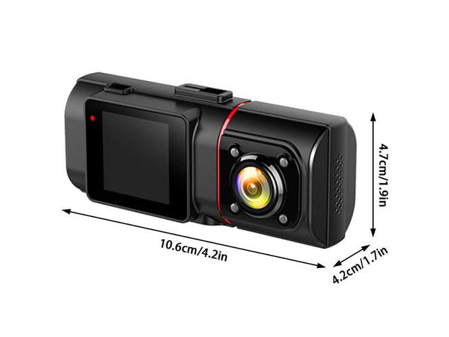Black camera device with measurement indicators on a white background