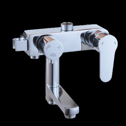 Chrome faucet with two handles on a black background