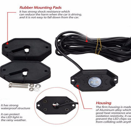 Car LED light kit with mounting pads and cable on a white background