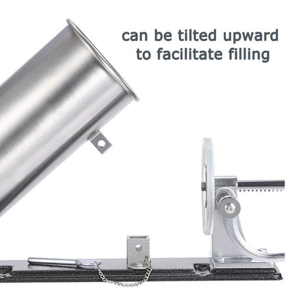 Metal container with a tilting mechanism on a white background