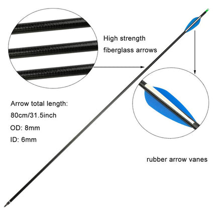 High-strength fiberglass arrow with rubber vanes on a white background