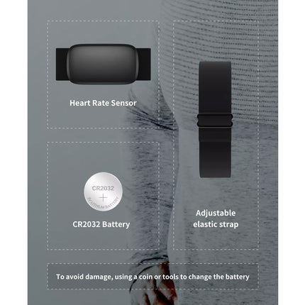 Heart rate sensor with battery and strap on a gray background