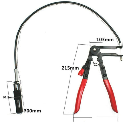 Cable tie gun with measurements on a white background