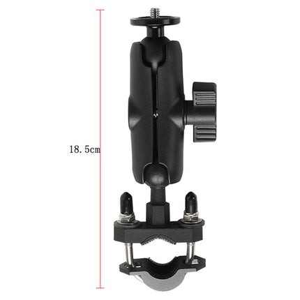 Black camera mount with measurement details on a white background