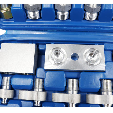 Metal tool set with blue case on a white background