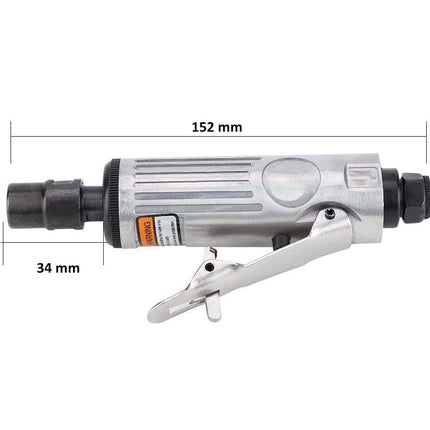 Pneumatic tool with dimensions labeled on a white background
