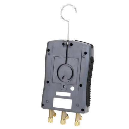 Gray electronic device with gold connectors on a white background