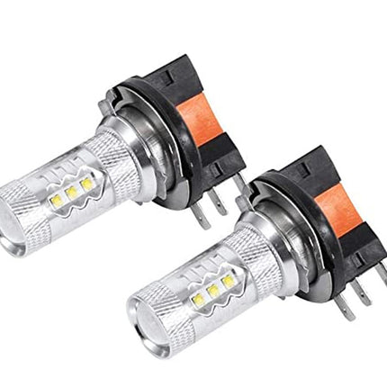 Two car headlight bulbs with metallic and black design on a white background