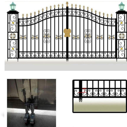 Decorative wrought iron gate with detailed design on a white background