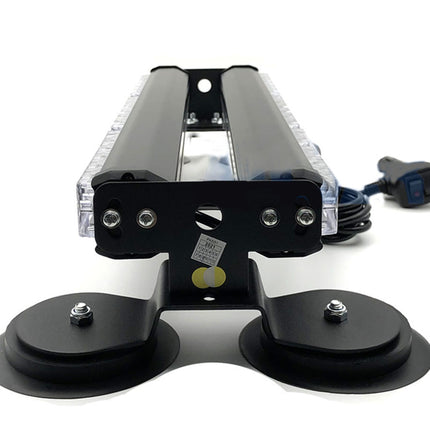 Black and silver light bar with suction cups on a white background