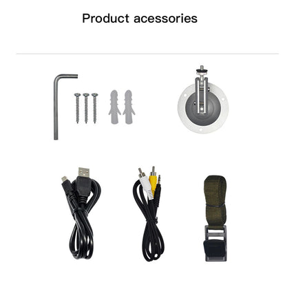 Set of product accessories including cables and tools on a white background