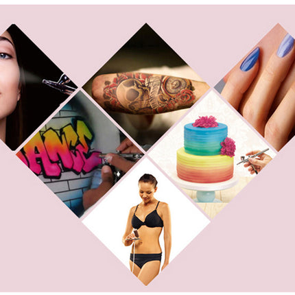 Collage of various images including a woman, tattoos, colorful nails, graffiti, and a cake.