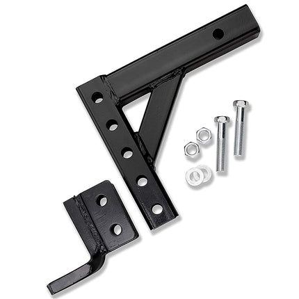 Black metal bracket kit with mounting hardware including bolts, nuts, and washers, shown on a white background.