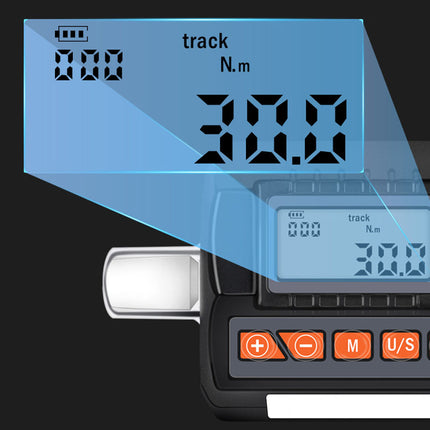 Digital device with a clear panel showing numerical readings on a black background