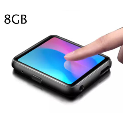 A black rectangular smartphone with a colorful screen showing a blue and pink wallpaper, with a finger touching the display. The text '16GB' appears in the upper left corner on a white background.