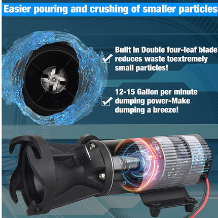 Pump with text on particle processing and waste reduction, set against a blue gradient background.