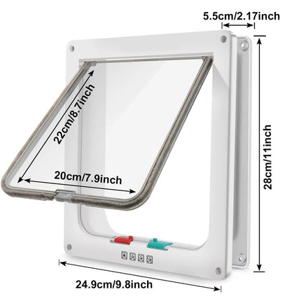 Pet door with dimensions labeled on a white background