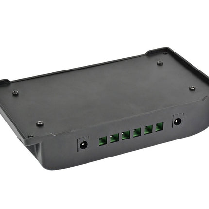 Black electronic device with ports on a white background