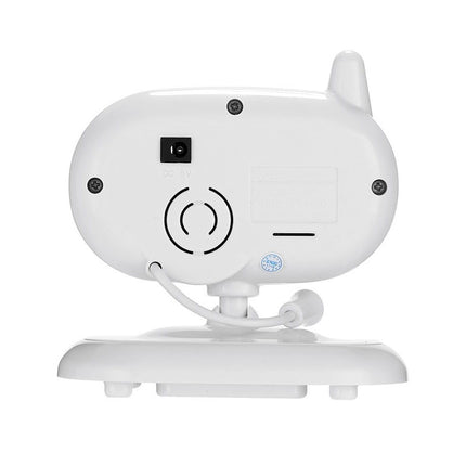 White electronic device with a cartoonish design on a white background