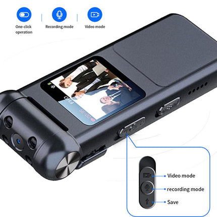 Black portable video recorder with screen displaying video footage on a white background