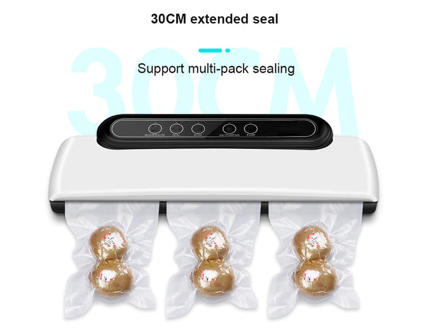 Vacuum sealer with extended seal feature on a white background