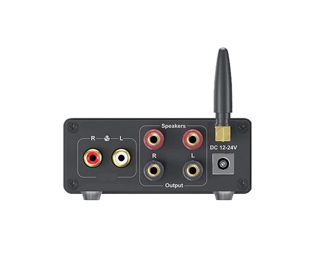 Back view of an electronic device with various connectors on a white background