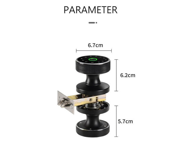 Black electronic device with dimensions labeled on a white background