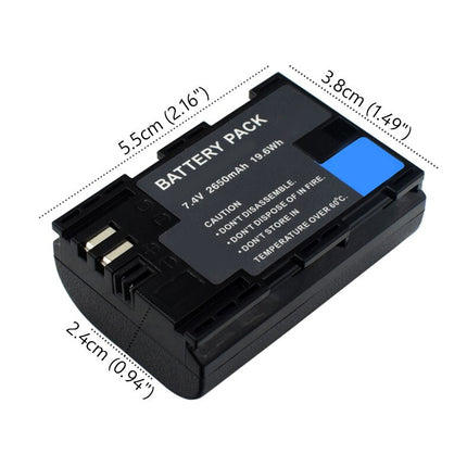 Black battery pack with dimensions labeled on a white background