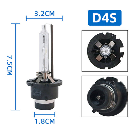 Car headlight bulb with dimensions and close-up views on a white background