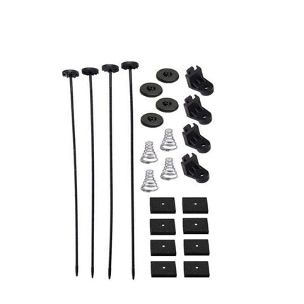 Set of black mechanical components on a white background