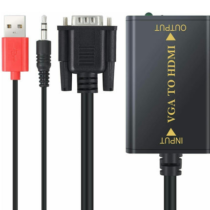 VGA to HDMI converter with cables on a white background